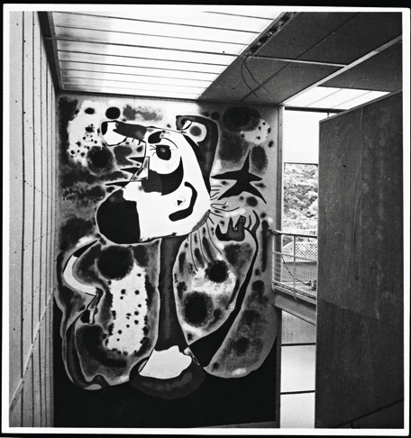 "Miro donated his mural to the Republic; it was accordingly split into its six component panels and packed for shipping back to the Ministry of Fine Arts in Valencia. What happened next remains unclear. It is thought possibly that the mural's poor condition--noted by Sert when it was packed-- lead the Ministry to destroy it upon its arrival in Spain. Sert himself believed that the mural most probably fell victim to an assault on the train… However, he also suggested, in a 1978 interview, that the mural might have been lost when stored int eh Spanish embassy in Paris. Whatever the case, one of Miro's most important paintings is now known through only a few black and white photographs. From "A Rival To Gurnica? Image: Joan Miro, The Reaper, 1937. Oil paint on Celotex panels. 