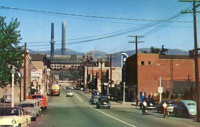 Postcard: Trail, BC, 1955. Recycling facility in the background. 