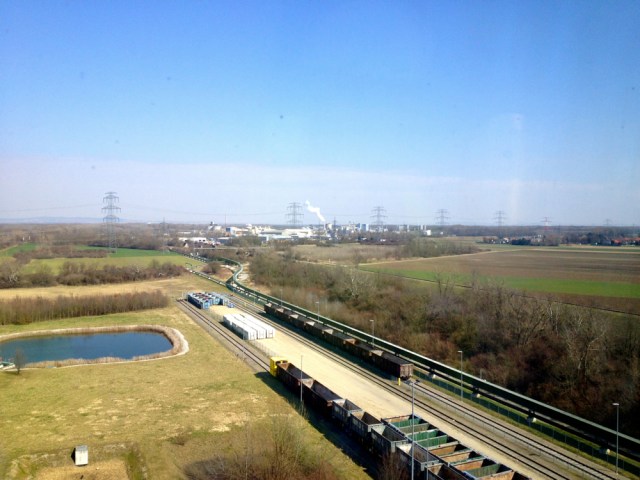 Rail infrastructure, a legacy of a century of industrial military operations in this location, surrounds the incinerator. Author’s photo.