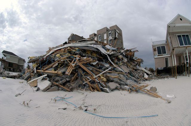 Orange Beach, FL, September 22, 2004-- The effects of Hurricane Ivan are shown along the shore in Orange Beach.