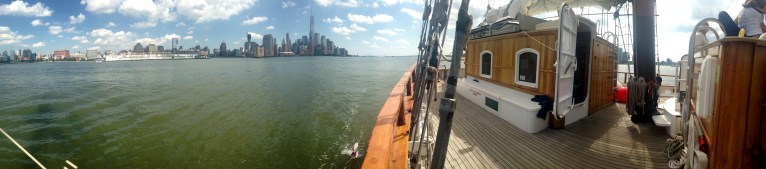 5 Gyres SEA Change expedition approaches New York City. Photo by Max Liboiron. 
