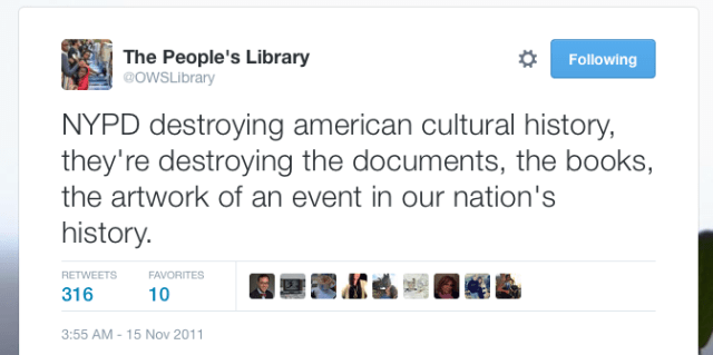 IMAGE 2: Tweet from November 15th (source: https://twitter.com/OWSLibrary/status/136344159127740417)