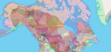 screenshot of Native-Land.ca showing many overlapping traditional homelands of Indigenous peoples